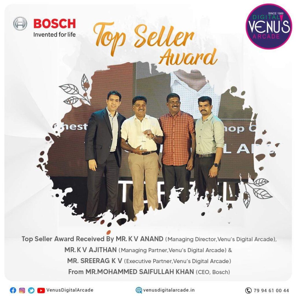 ഗൃഹോപകരണ രംഗത്തെ പ്രമുഖ ബ്രാൻഡ് ആയ ബോഷ് അപ്ലയൻസസിന്റെ ഏറ്റവുംമികച്ച ഡീലർക്കുള്ള പുരസ്കാരങ്ങൾ കരസ്ഥമാക്കി വേണൂസ് ഡിജിറ്റൽ ആർക്കേഡ്