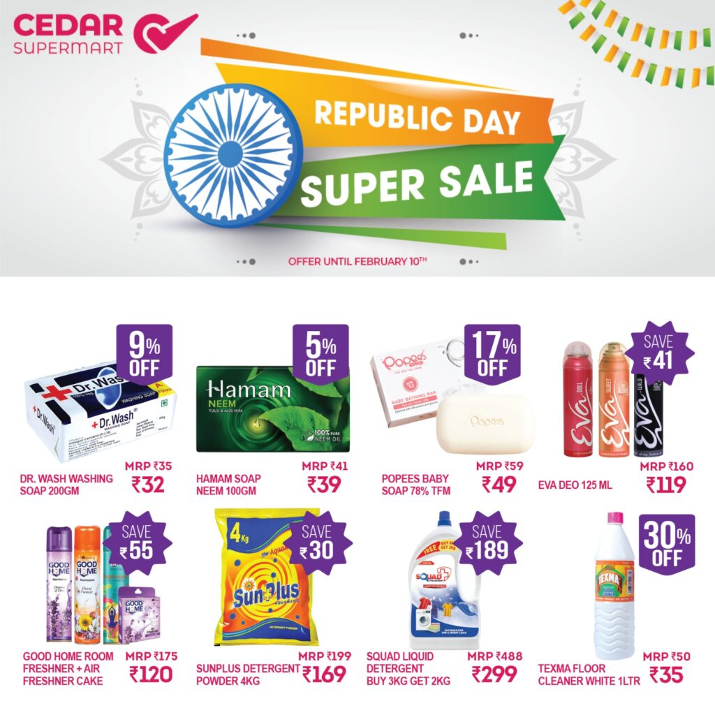 Republic day super sale at Cedar marts near you….products for sale at  unbelievable prices during offer period….hurry !
