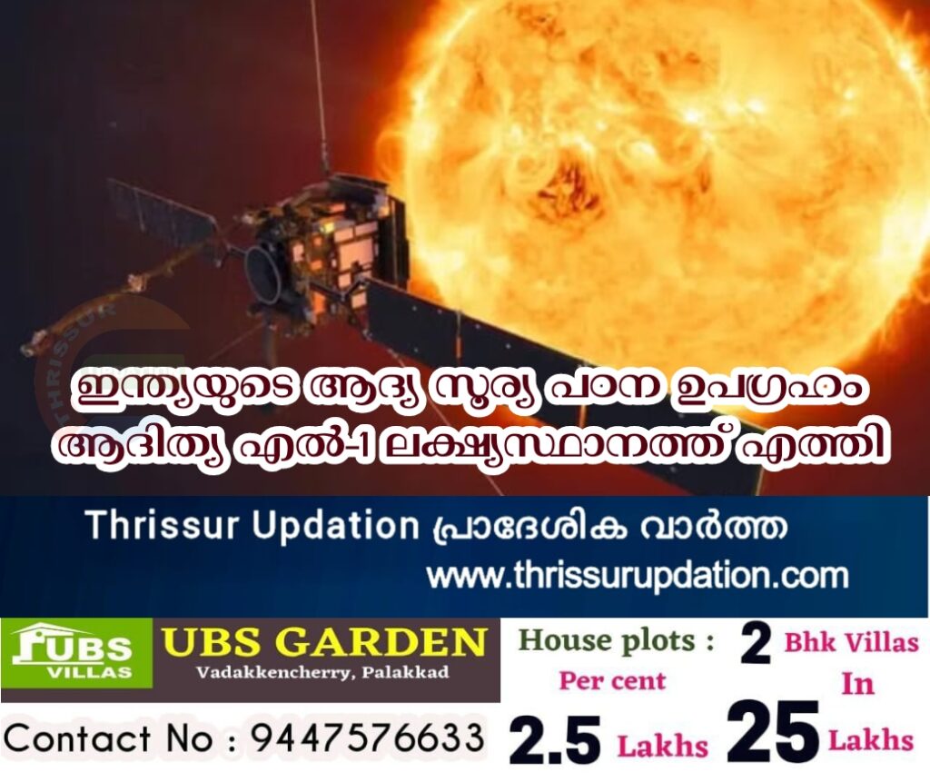 ഇന്ത്യയുടെ ആദ്യ സൂര്യ പഠന ഉപഗ്രഹം ആദിത്യ എൽ-1 ലക്ഷ്യസ്ഥാനത്ത് എത്തി