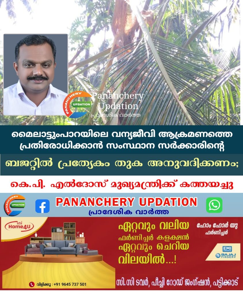 മൈലാട്ടുംപാറയിലെ വന്യജീവി ആക്രമണത്തെ പ്രതിരോധിക്കാൻ സംസ്ഥാന സർക്കാരിൻ്റെ ബജറ്റിൽ പ്രത്യേകം തുക അനുവദിക്കണം; കെ.പി. എൽദോസ് മുഖ്യമന്ത്രിക്ക് കത്തയച്ചു
