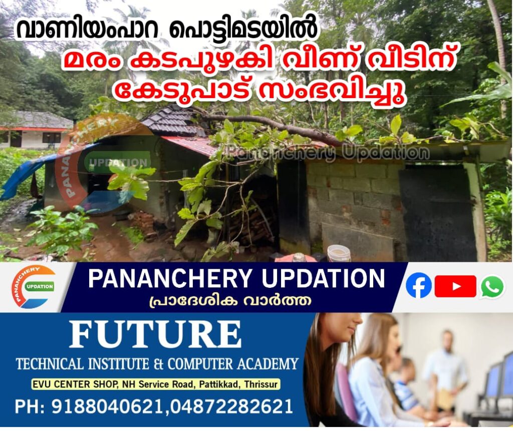 വാണിയംപാറ പൊട്ടിമടയിൽ വീടിനു മുകളിൽ മരം വീണു